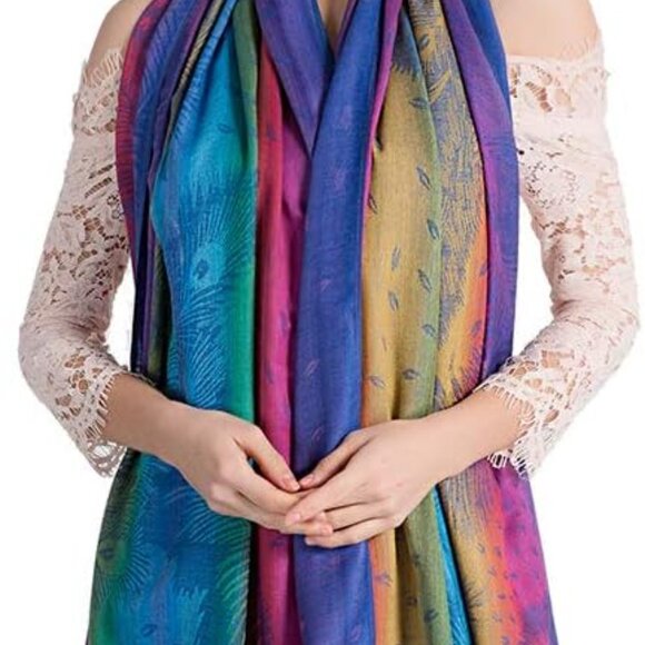 Colorful flowers Jacquard cotton pashmina Women Wrap Shawl tassels Scarves - Picture 2 of 7